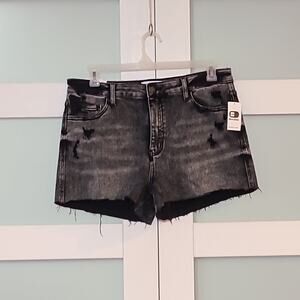 Flying Monkey Black Denim Shorts distressed high rise size 33 Frayed Raw Hem
